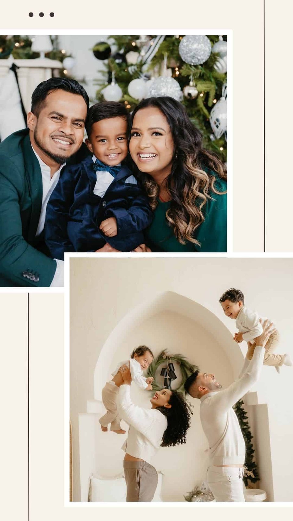 Holiday portrait collage of families celebrating together