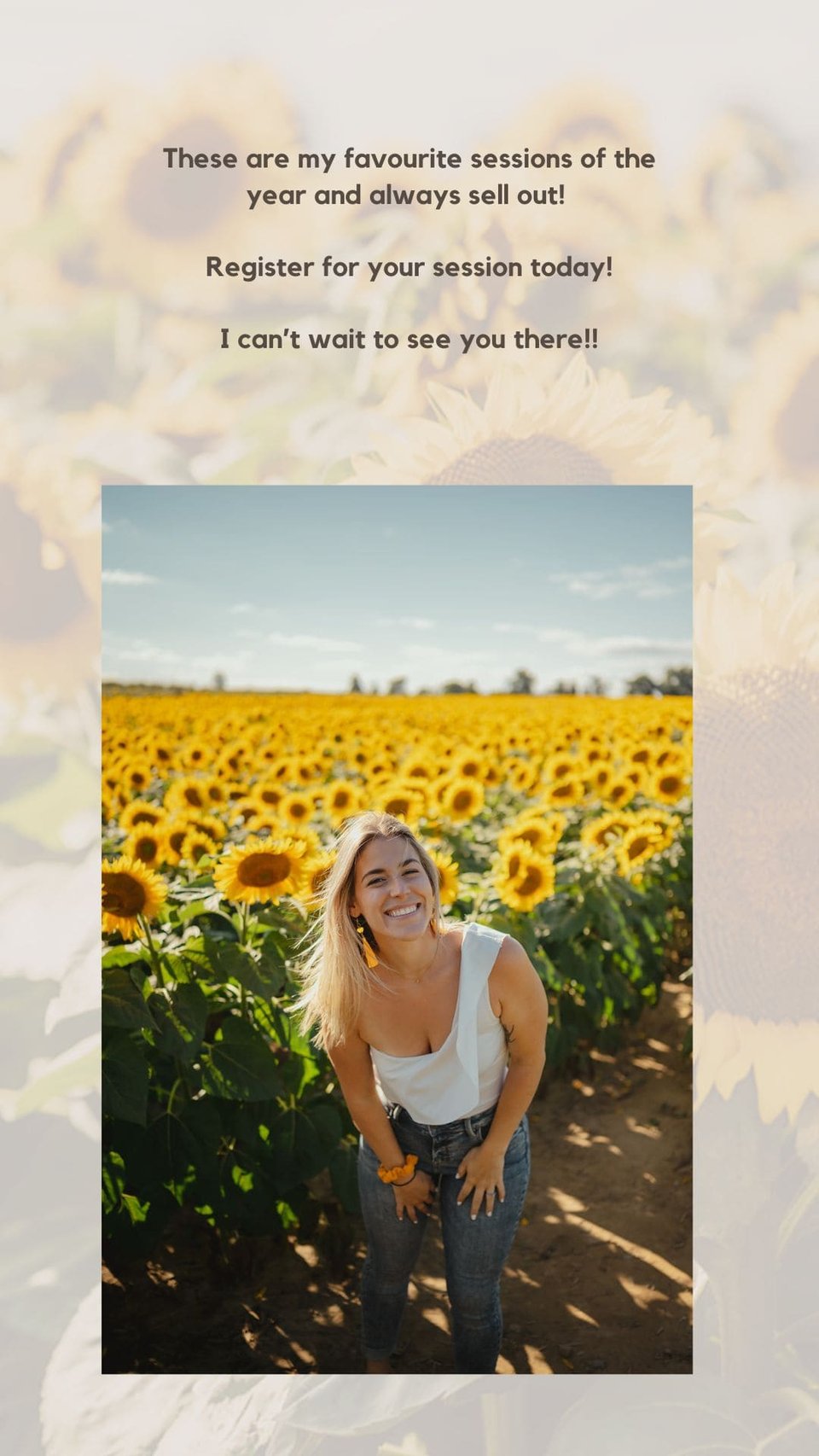 Helene standing in a sunflower field